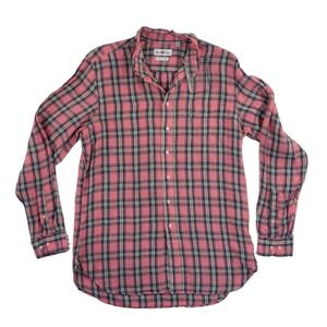 Alan Paine Pink Plaid 100% Linen Shirt Men's Size Medium Button Down Portugal